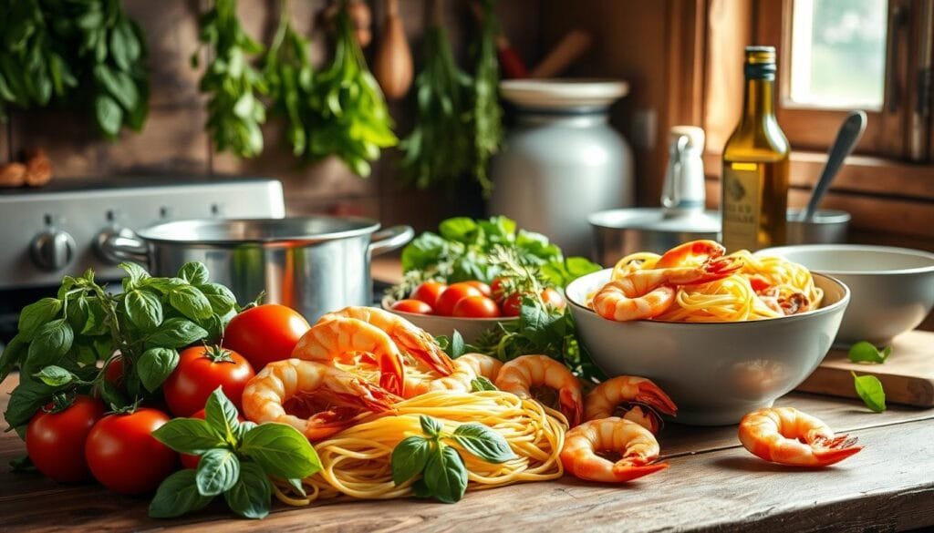 Authentic Italian Seafood Linguine Preparation