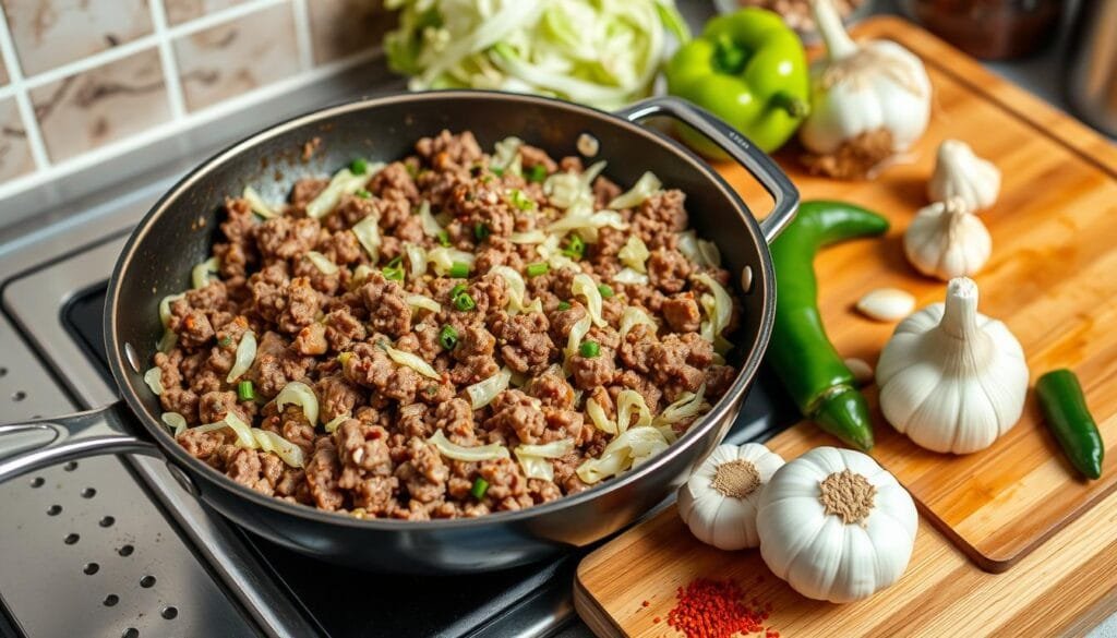 Beef and Cabbage Skillet Preparation