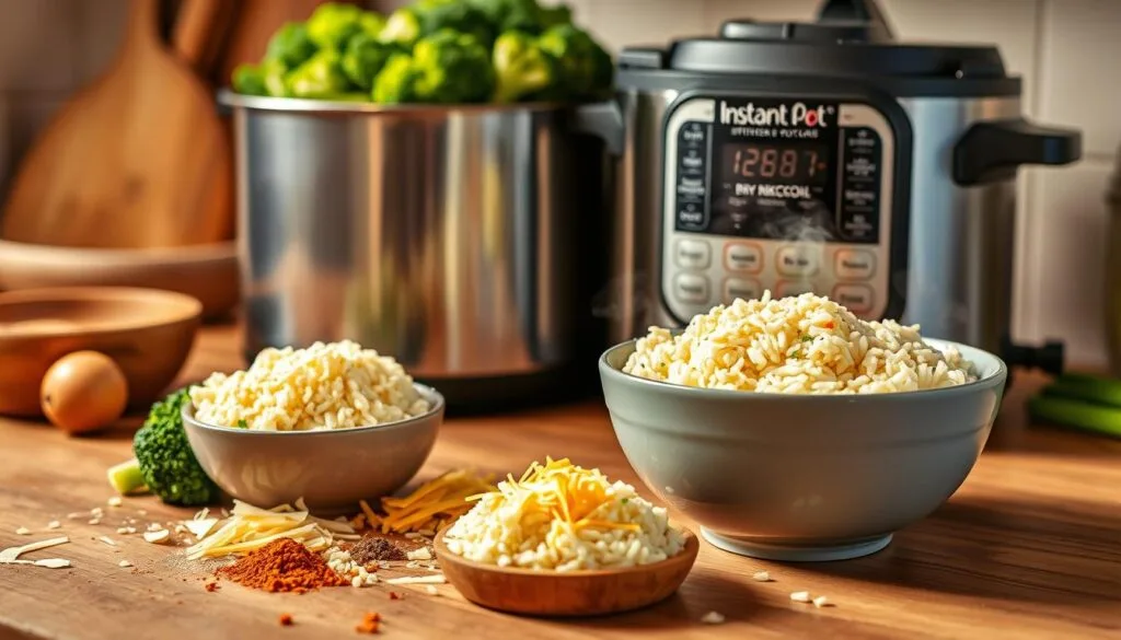 Instant Pot Cheesy Broccoli Rice Preparation