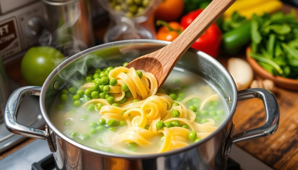 Pasta and Peas Cooking Process